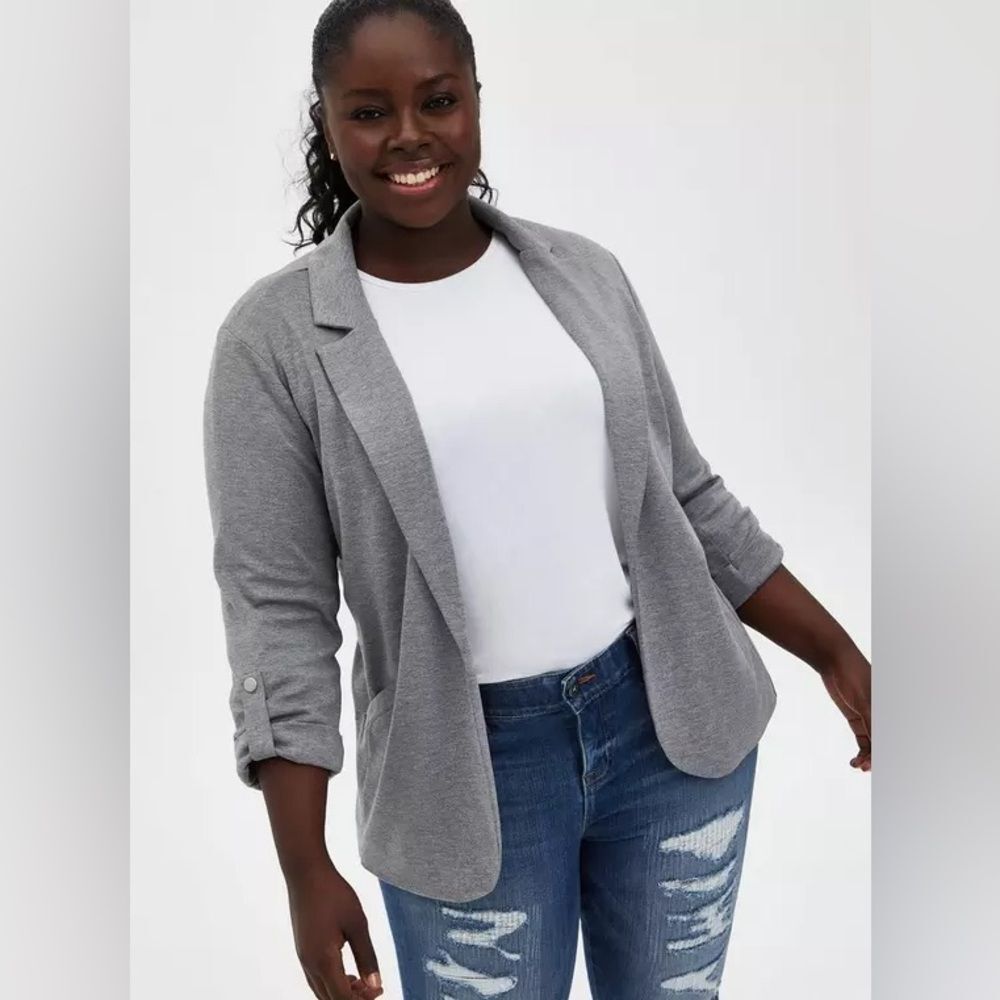 TORRID women’s Plus size 5XL Jersey Knit Blazer Gray NWT casual comfy career